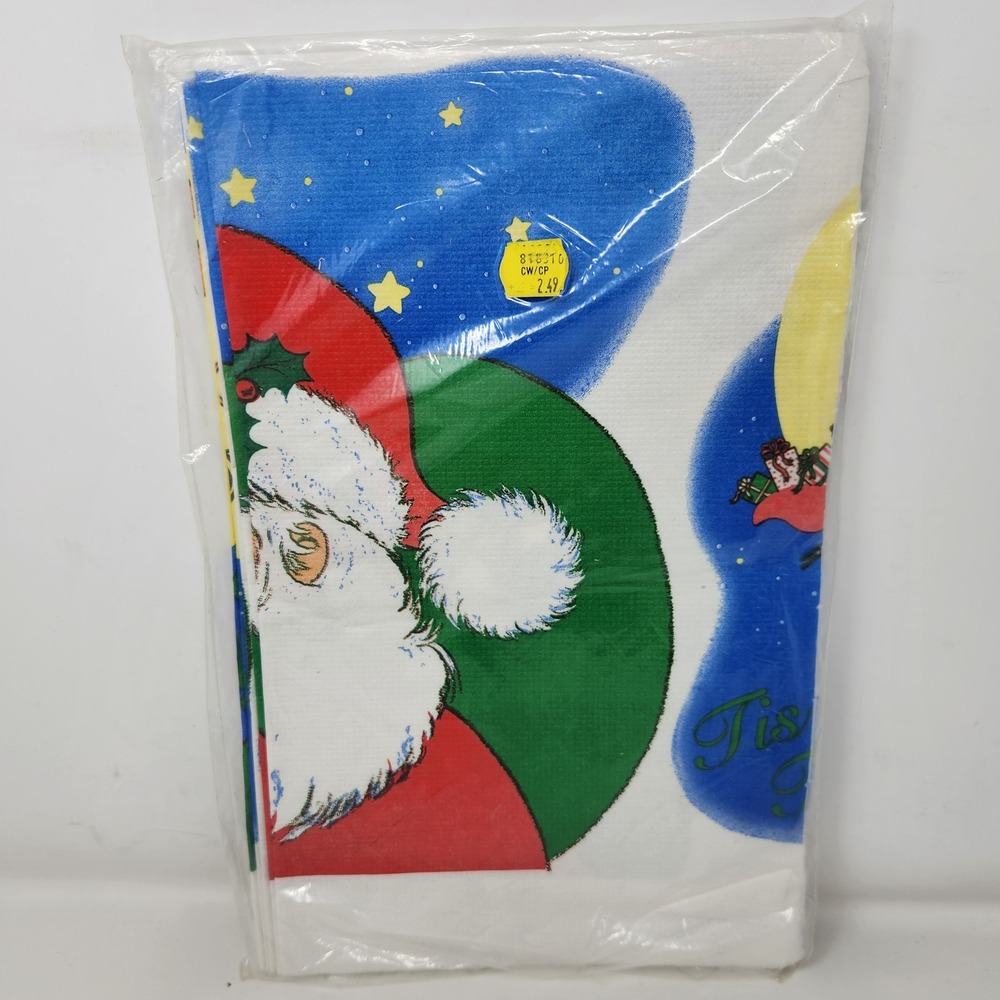 Vintage CA Reed Christmas Santa Claus Paper Tablecloth 52x96 NIP 01-0258-405